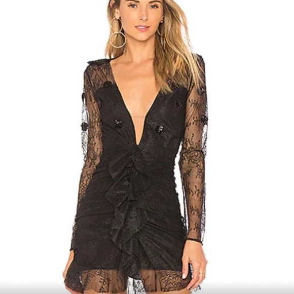 For Love And Lemons Black Bodycon Dress with Plunge Neckline size M NWT - Picture 3 of 9